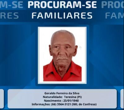 Politec de Confresa procura por familiares de idoso que faleceu em hospital
